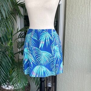 Blue Tropical Palm Print Mini Skirt